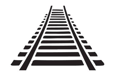 Perspektif Demiryolu Parçası Siyah ve Beyaz Vektör Sanatsal İllüstrasyon