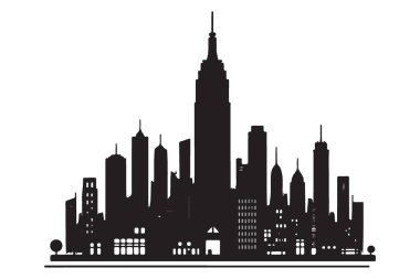 New York City Skyline 'ın Şehir Manzarası Siluet Vektör İllüstrasyonu