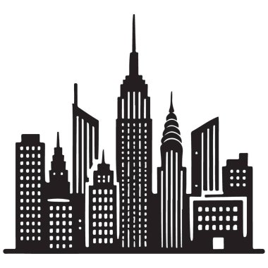 Ayrıntılı Siluet Şehri Skyline Binaları Mimari Vektör İllüstrasyonu