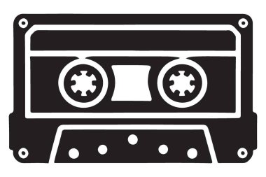 Kaset Teybi Siluet Vektör İllüstrasyon Müzik Ses ve Retro Biçimi