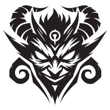 Karmaşık İblis Yüzlü Vektör Çizimi Karanlık Fantezi Sanat Tasarımı