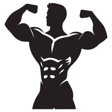 Güçlü Fizik Bir Vücut Geliştirici Ön Çift Kollu Siluet Vektörü