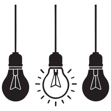 Üç ampul asılı, biri parlak, ikisi sönük fikirleri temsil ediyor.