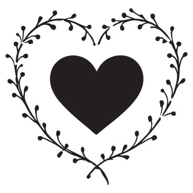 Botanik Kalp Silüeti Vektör Grafik Aşk Tasarımı