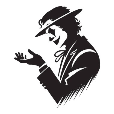 Joker 'in Takım Elbiseli Kötü Hain Silueti ve Şapka Vektörü Çizimi