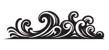 Zarif Siyah Siluet Dalga Vektörü İllüstrasyon Kenarlık Grafiksel Elementi