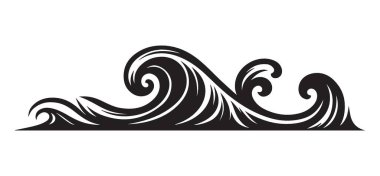 Süslemeli Siyah Siluet Dalgası İllüstrasyon Vektör Tasarım Sanat Elemanı