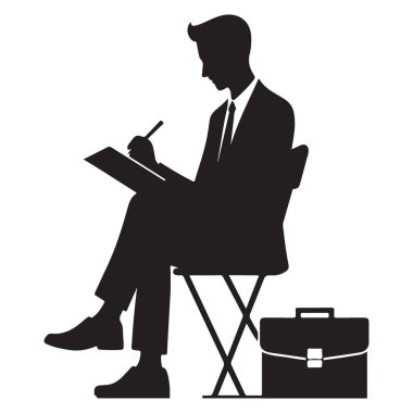 Siluet Adam Röportaj Vektörü Sembol İllüstrasyonunda Yazıyor