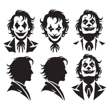 İlginç Joker Siluet Koleksiyon Vektör Sanat Tasarımı Yüzü