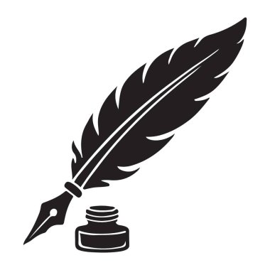 Kalem Silueti ve Mürekkep Şişesi Illustration for Writing