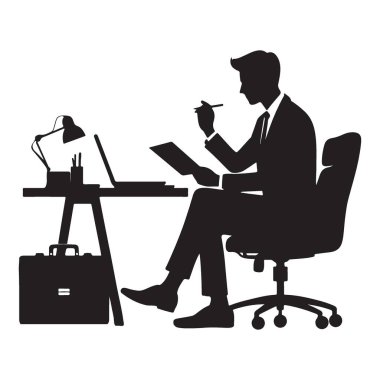 İş Adamı Silueti Vektör İllüstrasyonu Masa Tasarımı 'nda çalışıyor