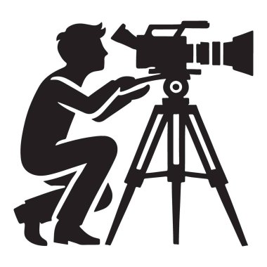 Tripod 'da Kameraman Silueti Profesyonel Kamerayla Video Çekiyor