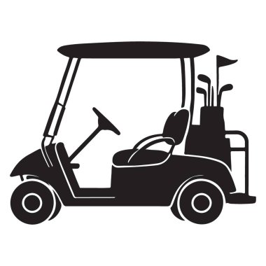 Golf Arabası Silueti Vektör Resimli Taşımacılık Boş Zaman Aktivite Tasarımı