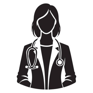 Doktor Siluet Vektör İllüstrasyon Stetoskop Tasarımlı Kadın Doktor