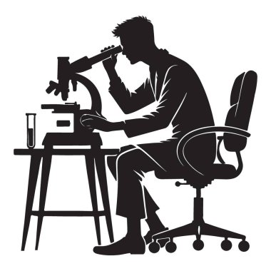 Siluet Bilimadamı Mikroskop Laboratuvarı Araştırmacı Vektör Sanat Çizimi
