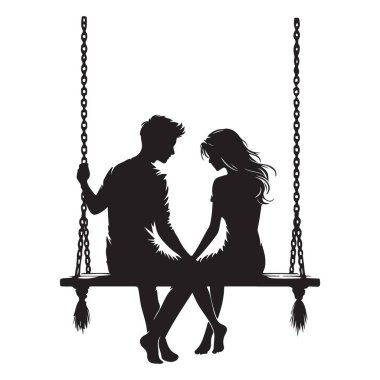 Siluet Çift Romantik Anın tadını çıkartıyor Birlikte salıncakta