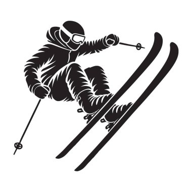 Kış Sporları İçin Dinamik Kayak Silüeti Vektör İllüstrasyonu