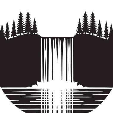 Doğa ve Huzur İçin Görüntü Şelalesi Siluet Vektörü İllüstrasyonu