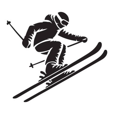 Karlı Dağlarda Atlayan Kayakçının Silüeti