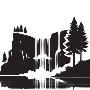 Doğal Manzaradaki Serene Şelalesinin Silüeti