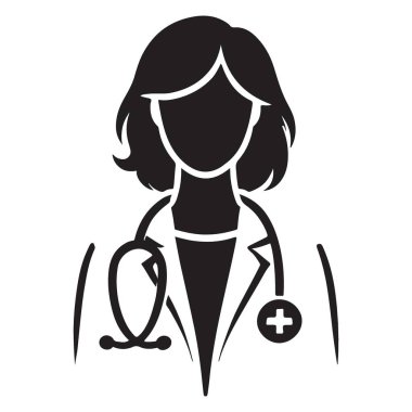 Tıbbi Bakımda Kadın Doktor Siluet Vektör Grafikleri