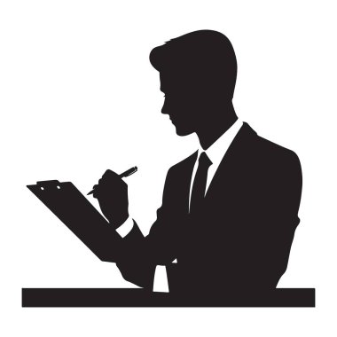 Siluet İşadamı Pano Vektör Grafiksel Çizimine Yazıyor