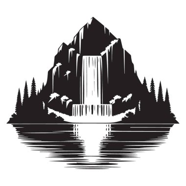 Sahne Şelalesi ve Dağ Silueti Görüntü Vektörü Resimleri