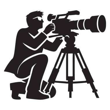 Profesyonel Kamera Silueti Vektör Grafik Resimlerine sahip Kameraman