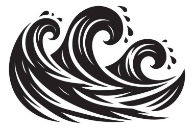 Okyanus Dalgaları Kıyı ve Denizcilik Temaları için Siluet Çizimi