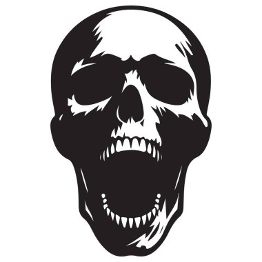 Çığlık atan Kurukafa Vektörü Çizimi Gotik Siluet Sanat Tasarımı