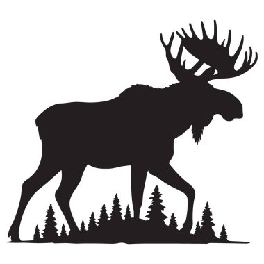 Beyaz arkaplandaki siluet görkemli geyik çizimi