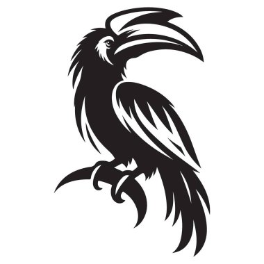 Zarif Boynuz gagalı Kuş Silueti Dövme Tasarımı Vektör Çizimi