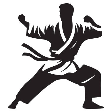 Güçlü Karate Stance Siluet Vektör Güç ve Kesinlik İllüstrasyonu