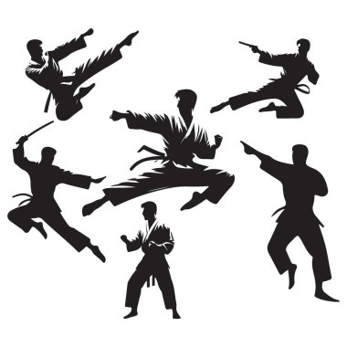 Dinamik Karate Dövüş Sanatları İçin Vektör Resimlerini Taşıdı