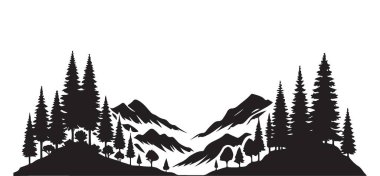 Görkemli dağlar ve çam ağaçları siluet manzara macera araştırmaları