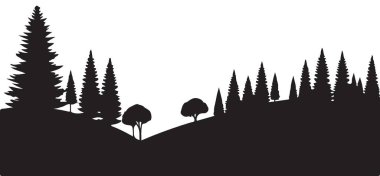 Yuvarlanan tepeler ve ağaçlar siluet manzara sükunet ve basitlik tasarımı