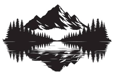 Dağlar, göl ve orman silueti doğanın dingin güzellik sahnesini yansıtıyor.