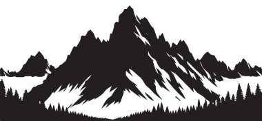 Dağ tepesi silueti manzarası. Üs kampı resimlerinde ağaç var.