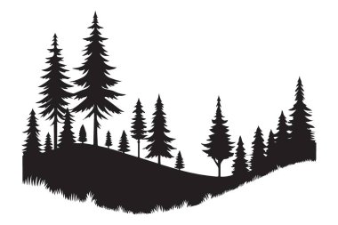 Orman Silüeti Vektör Grafikleri Görünümü Evergreen Ağaçları