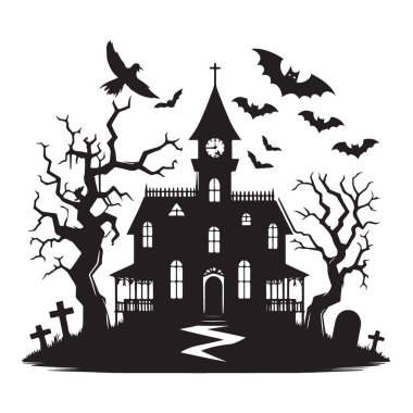 Lanetli Ev Silueti Ürkütücü Vektör Sanatı Cadılar Bayramı Dekorasyonu