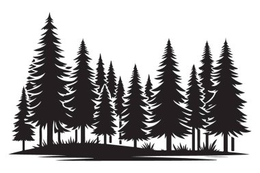 Orman konseptinde çam ağaçları siluet sanat tasarımı