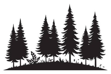 Çam Ağaçları Siluet Vektör Resimleri Huzur Ormanı Manzarasını Keşfediyor
