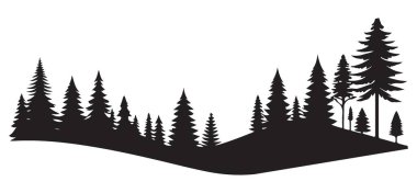 Pine Trees Siluet Vektörü Grafik Serene Nature Illustration