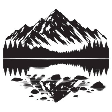 Açıkhava Macerası için Dağ Yansıması Silüet Vektör Grafiği