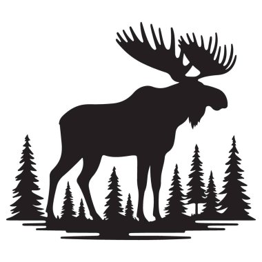Vahşi yaşam siluet sanat tasarımı ormandaki görkemli geyik.