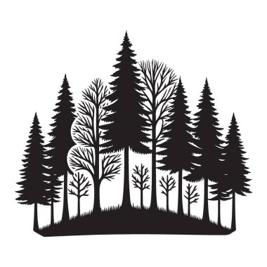 Orman Silüeti Vektör İllüstrasyon Yoğun Orman Ormanı Doğa Sahnesi