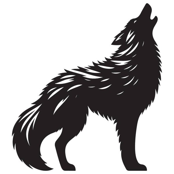 Howling Wolf Silhouette Illustration Majestic Lunar Serenade Wilderness Predator Design