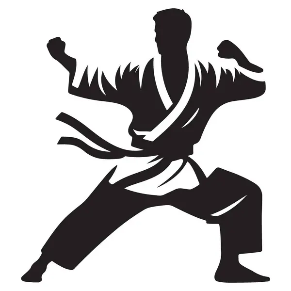 Güçlü Karate Stance Siluet Vektör Güç ve Kesinlik İllüstrasyonu