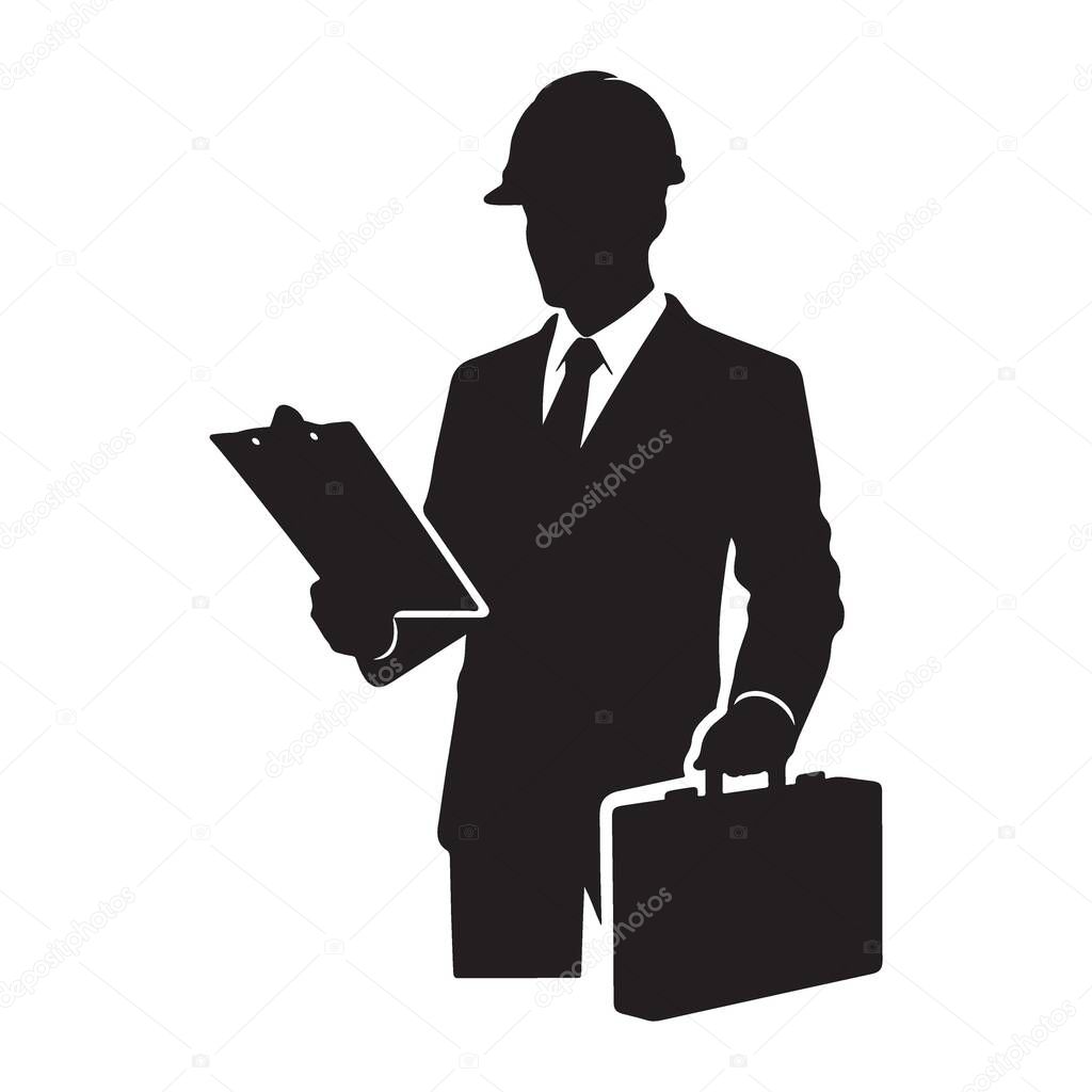 Businessman Silhouette Inspecting Construction Project Vector Graphic Design