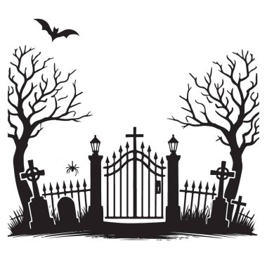 Lanetli Mezarlık Girişi Siluet Görüntü Çıplak Ağaçlar Sahnesi